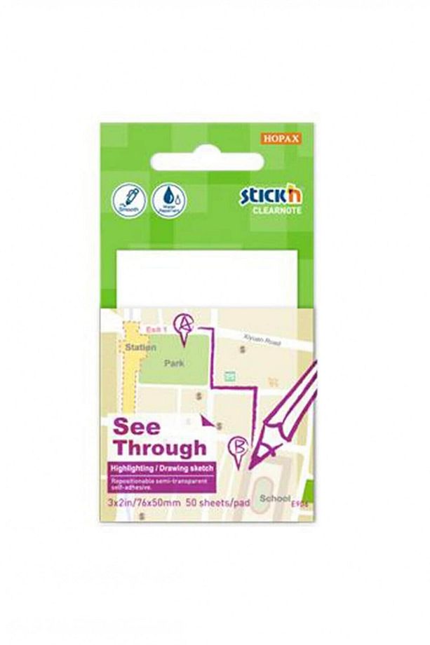 Stickn Notes 76x50mm Yapışkanlı Aydınger Not Kağıdı - Şeffaf / 21708 - 1