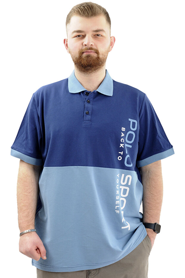 Mode XL Large Size Men's Polo Collar T-Shirt Polo Sport U24323 Blue