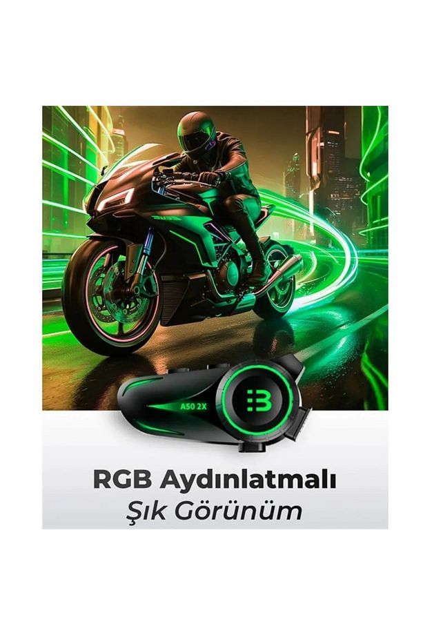 Yeni 2025 Model 2 Kişi Bağlantılı A50-2x Bluetooth V5.3 Motosiklet Kask Kulaklık Rgb Intercom Seti - 4