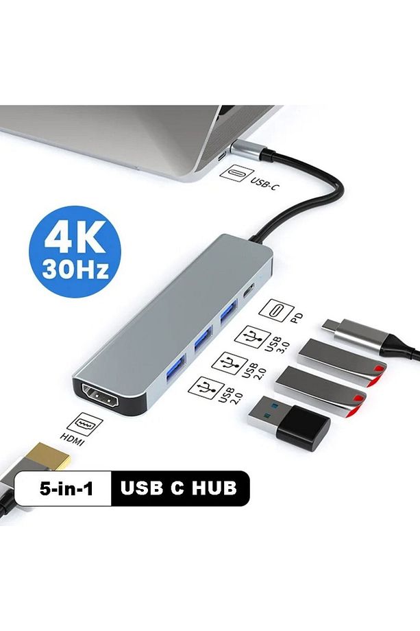Huawei Tablet Telefon Notebook için Type-C to USB 3.0 Hub Çevirici Çoklayıcı Hdmı PD Şarj+Data Giriş - 3