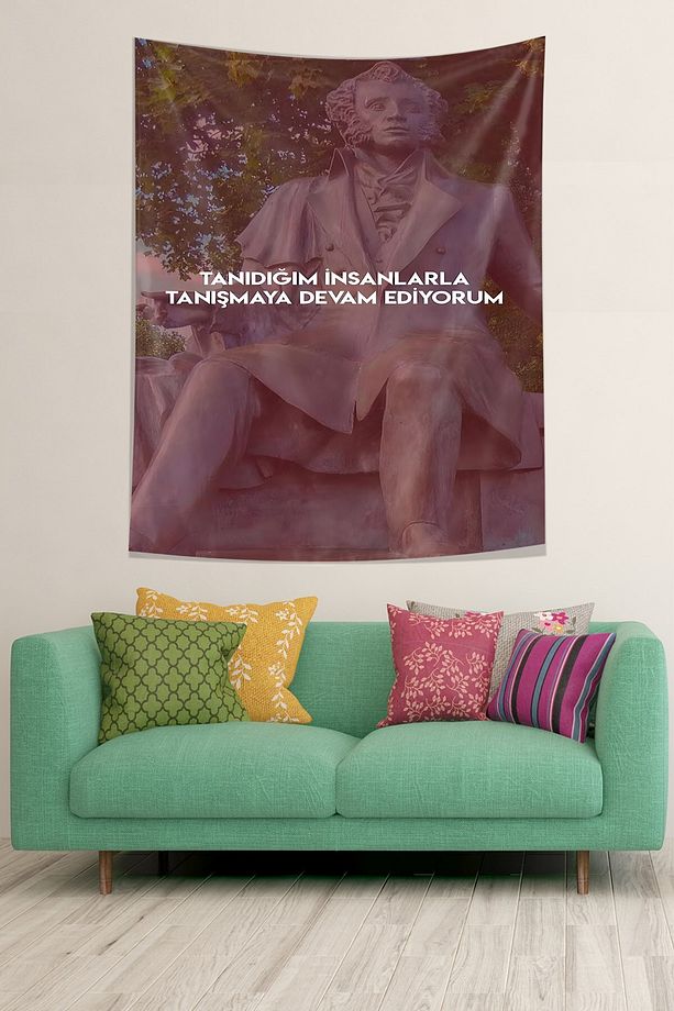 Tanıdığım İnsanlarla Tanışmaya Devam Ediyorum Yazılı Leke Tutmaz Kumaş Örtüsü Duvar Halısı Tapestry - 2