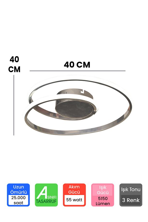 3 Renk Plafonyer Kumandalı Krom Kasa Led Avize Modern Mars Ledli Avize - 2
