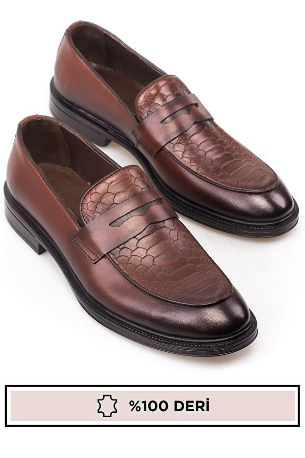 حذاء رجالي مصنوع من الجلد الطبيعي بنسبة 100%، بنمط بيثون، بدون أربطة، من الجلد الداخلي والخارجي - 1
