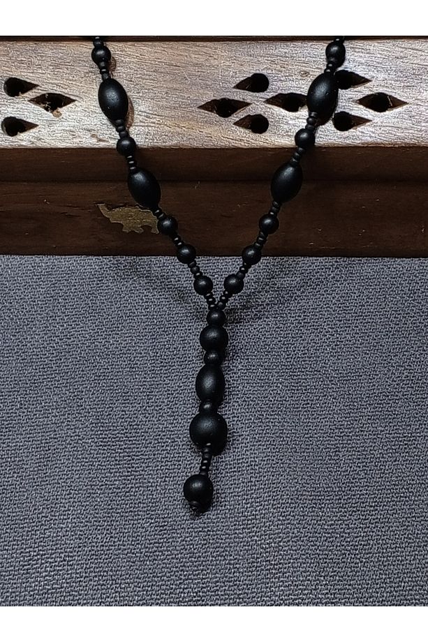 EL YAPIMI - ÖZEL TASARIM, SİMSİYAH MAT ONIX UNISEX KOLYE - 3
