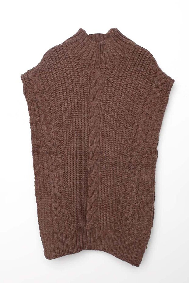 Camel-Saç Örgülü Balıkçı Yaka Süveter - 8