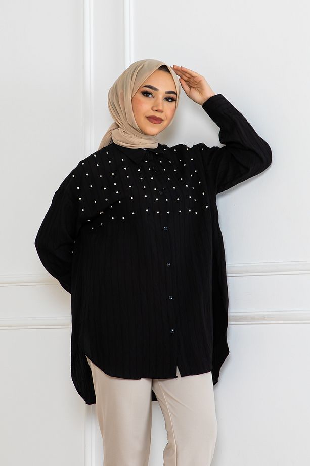 Taşlı Gömlek Siyah 2127 - 4