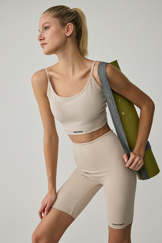 SILVANNA Kadın Midi Dar Paça Sportswear Bisikletçi Taş Rengi Tayt - 3