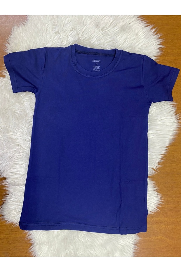 Women's Short Sleeve Crew Neck Viscose Badi Singlet T-Shirt Dark Matte Navy Body