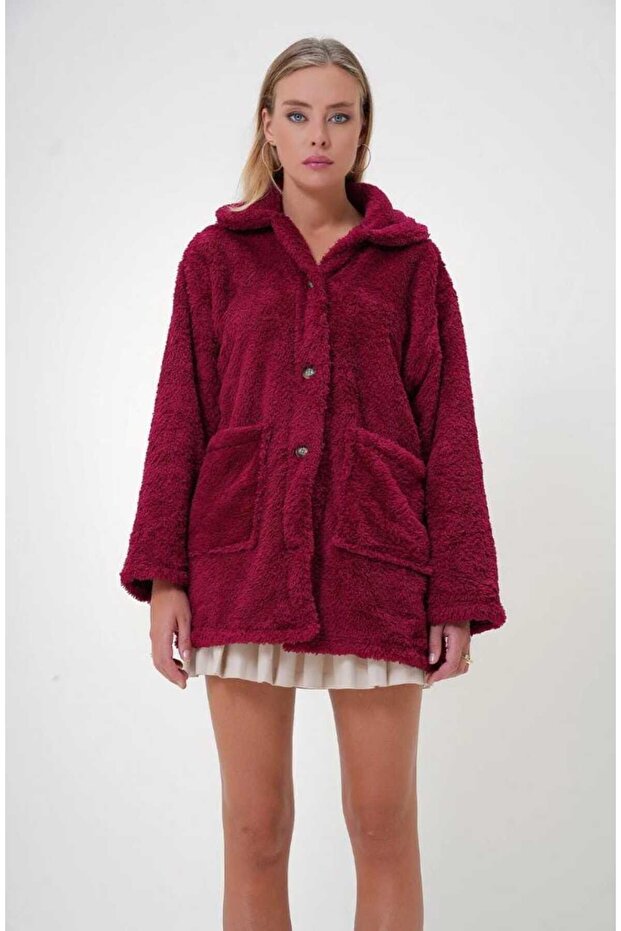 Kırçıllı Oversiz Peluş Ceket - 3