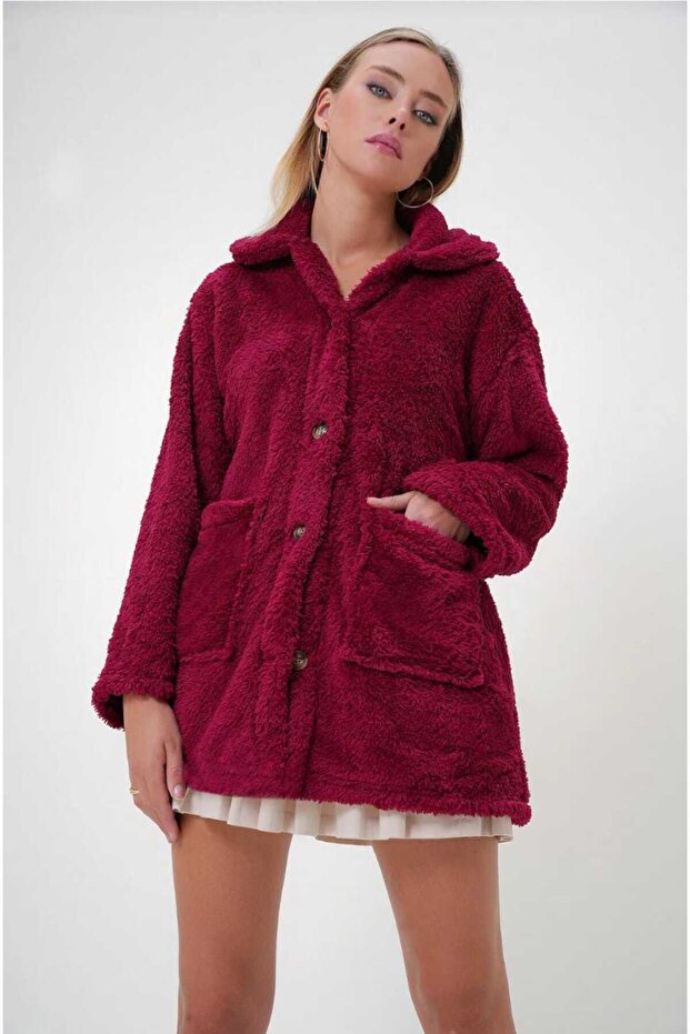 Kırçıllı Oversiz Peluş Ceket - 1
