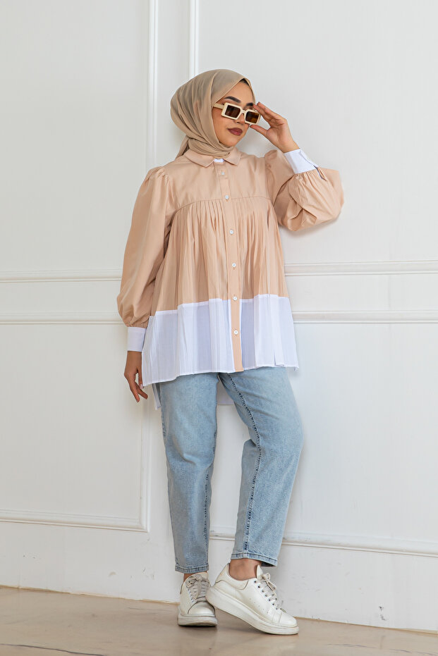 Pileli Gömlek Bej 2131 - 2