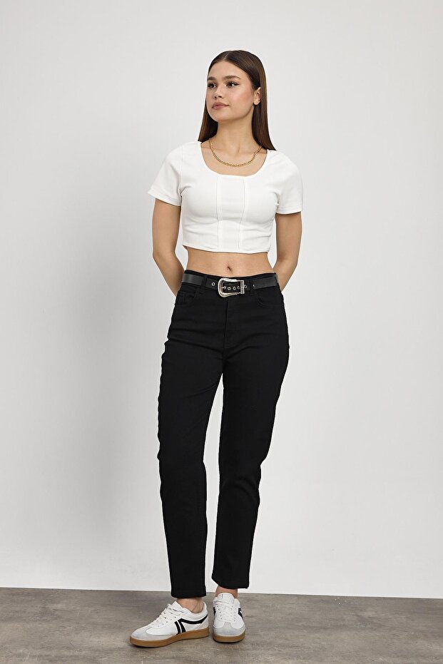 Model 2015 Jeans Negru - Curea Detaliată - 6