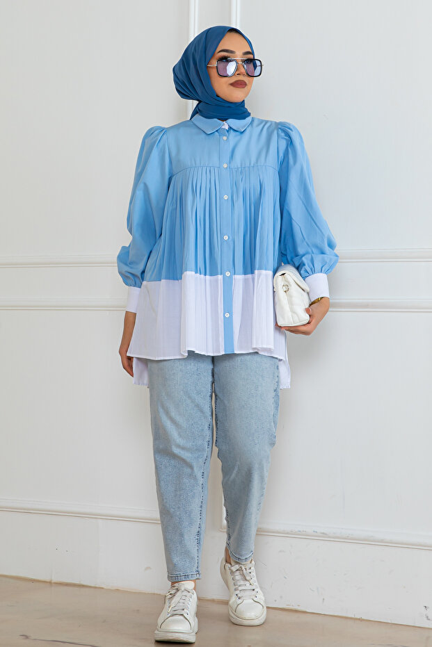 Pileli Gömlek Mavi 2131 - 5