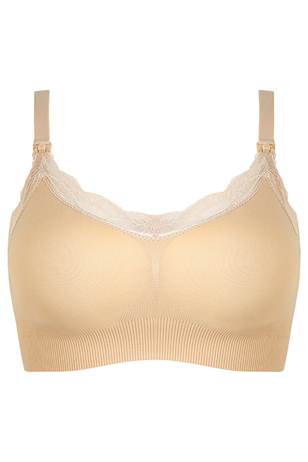 - Nursing Lace Trim Bra Nude_XL