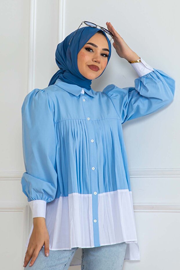 Pileli Gömlek Mavi 2131 - 1