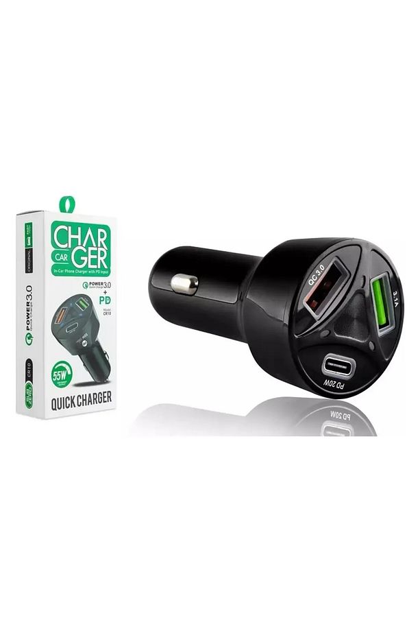 3 Çıkışlı destekli Oto Çakmaklık Şarj Aleti  Type-C ve USB Çıkışlı  55W - CR10 Leastra 55 watt - 3