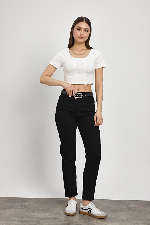 Model 2015 Jeans Negru - Curea Detaliată - 7