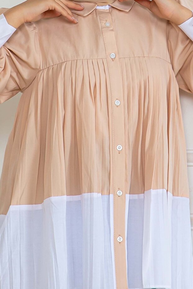 Pileli Gömlek Bej 2131 - 3