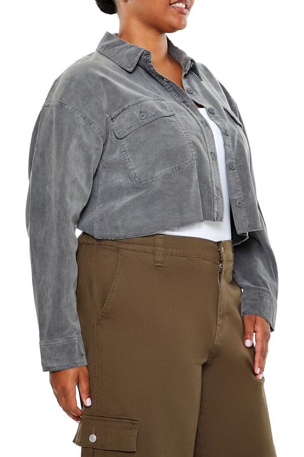 Plus Size Crop Gömlek - 1