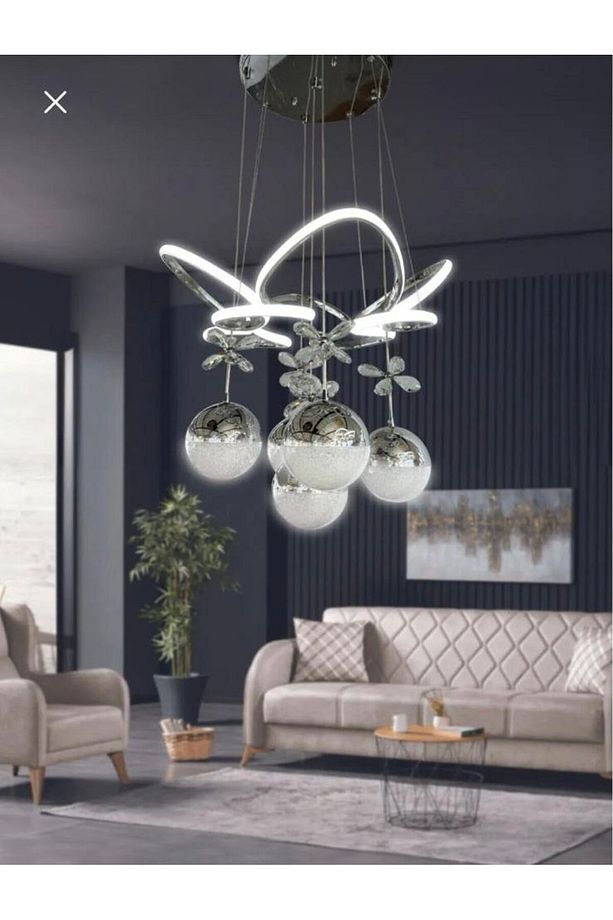 MODERN LEDLİ 3 RENK KROM SALON MODEL LOTUS LÜKS SARKIT AVİZE - 1