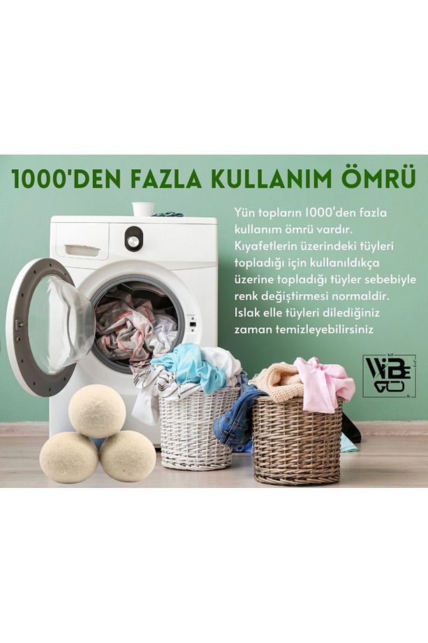 3 Adet Top - 2 Adet Koku 1 Kese Çamaşır Yün Kurutma Topu - 5