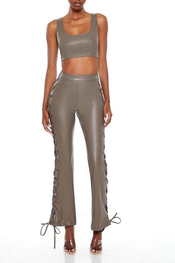 Suni Deri Bootcut Pantolon - 4