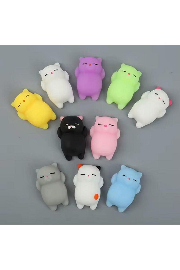 10 ADET KEDİ HAYVAN FİGÜRLÜ SUKUŞİ squishy oyuncak (farklı renkler) - 1