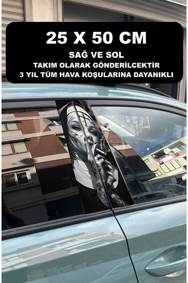 Rahibe Araç Kapı Direk Kaplama 50x25 CM 2 ADET / Dijital Baskı / Araba Kapı Direk Kaplama - 1