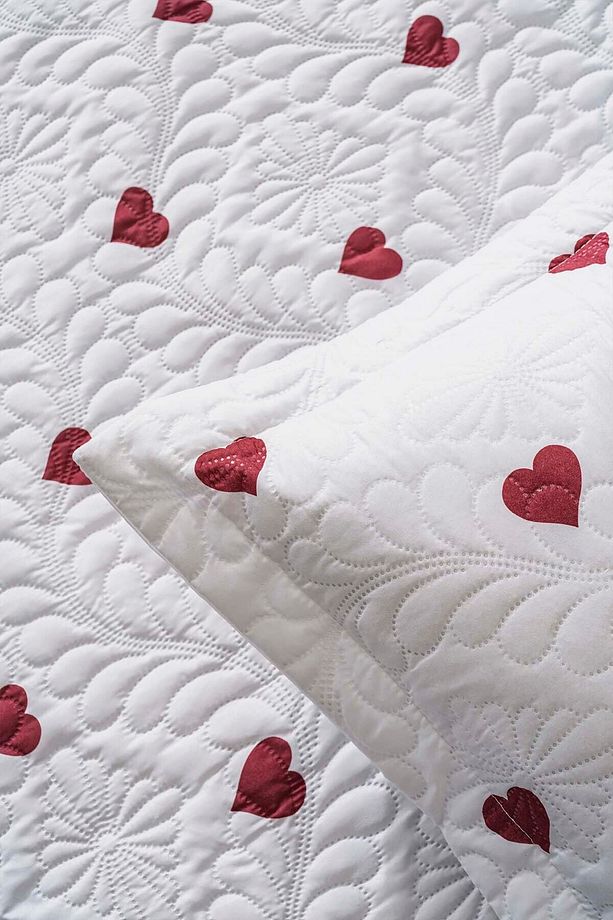 Lovely Çift Kişilik Mikro Uyku Seti 3 Parça Kalpli Yatak Örtüsü Seti - 4