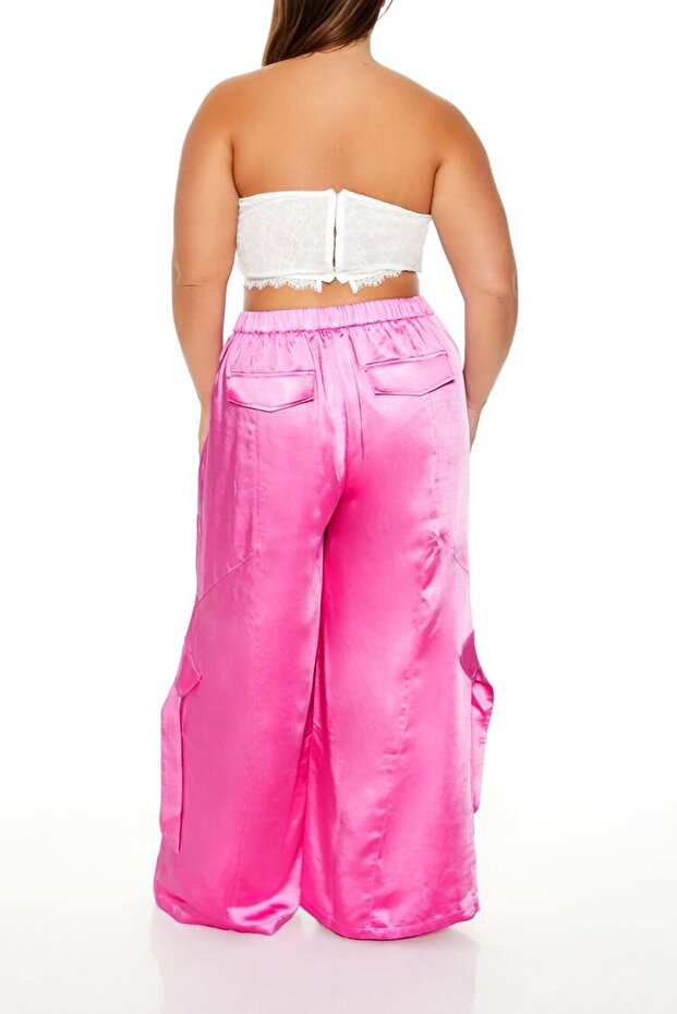Plus Size Saten Kargo Pantolon - 5