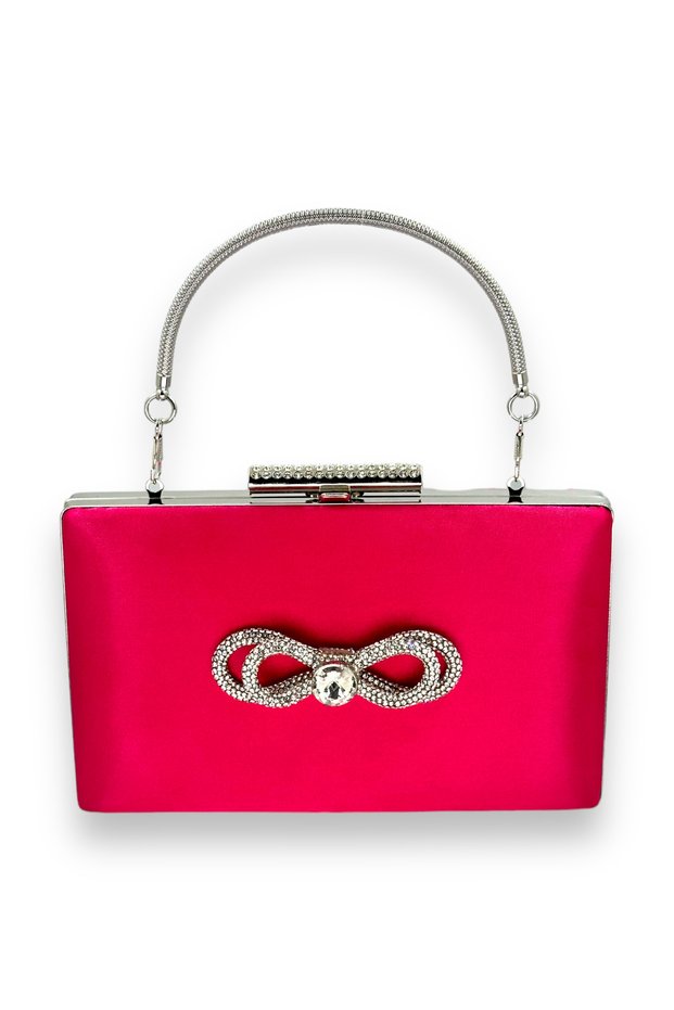 Fuchsia Pink Color Satin Crystal Stone Evening Dress Bag Evening Bag Henna Bridal Bag