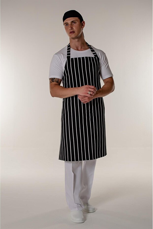 White-Black Striped Chef and Kitchen Chef Hanging Apron