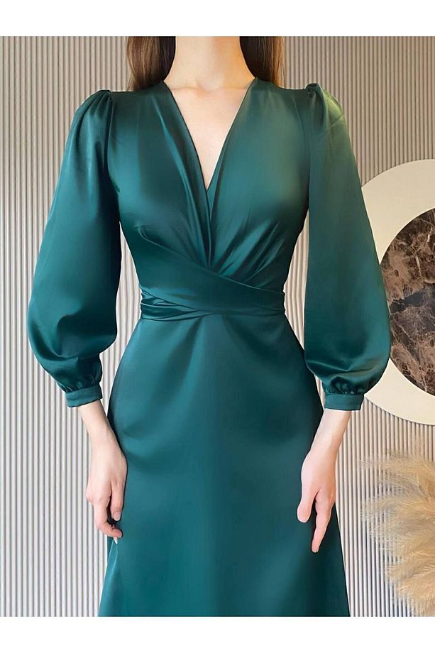 Tarrow Midi Saten Elbise - 5