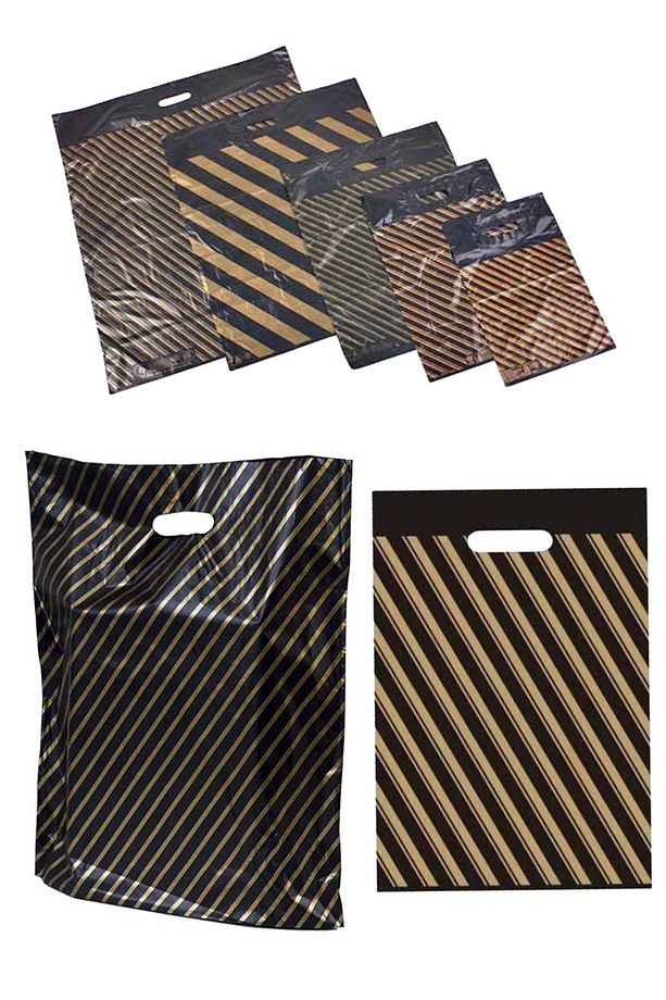 50 Adet 33x45 Cm Hac Umre Dönüşü Namazla Seccade Poşeti Sarı Siyah Çizgili Siyah Mağaza Poşeti 3 No - 3