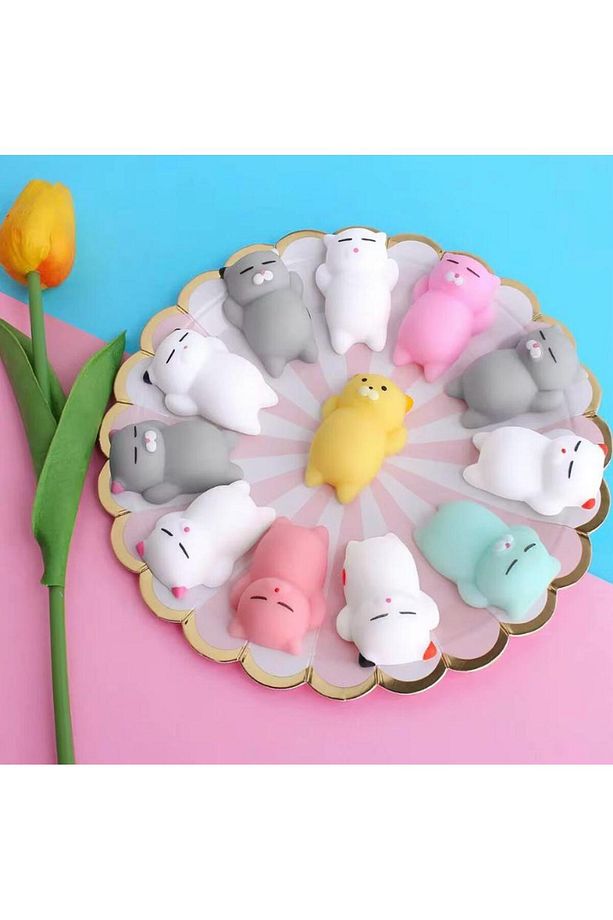 10 ADET KEDİ HAYVAN FİGÜRLÜ SUKUŞİ squishy oyuncak (farklı renkler) - 9