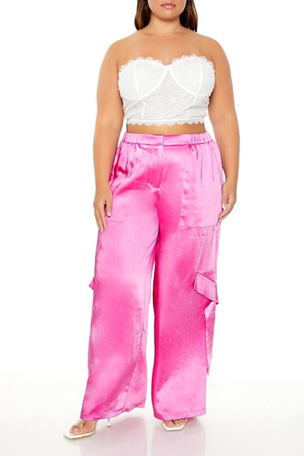 Plus Size Saten Kargo Pantolon - 2