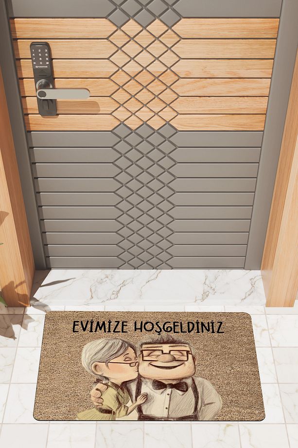 Modern Dijtal Baskı Kahverengi Tatlı Çift Kapı Önü Paspası - 1
