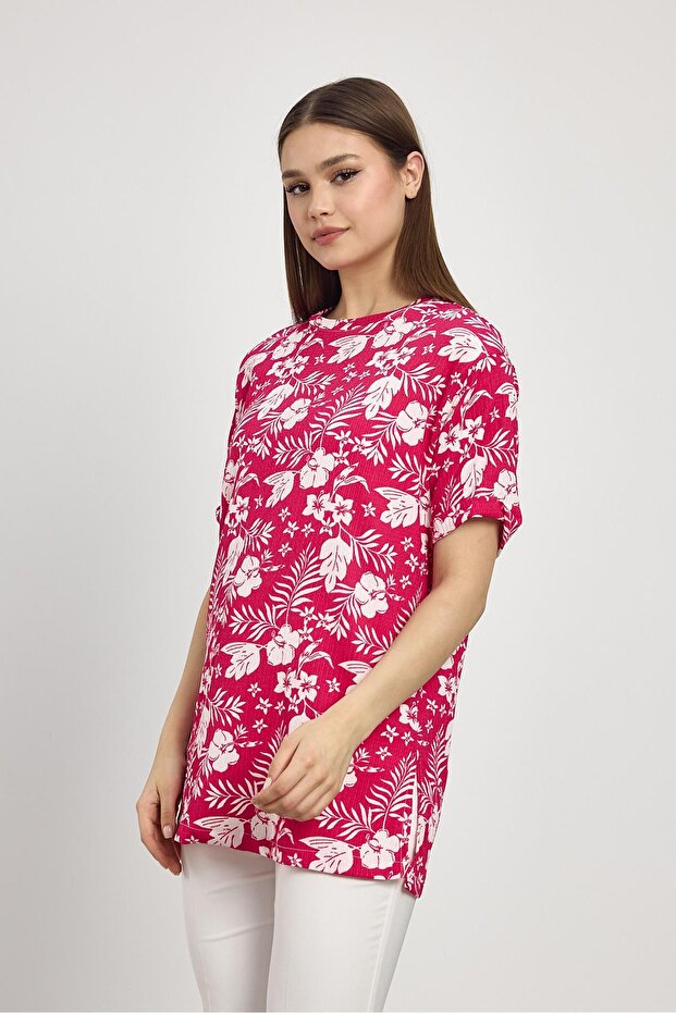 Fuchsia Floral Pattern T-Shirt 4357A - 7
