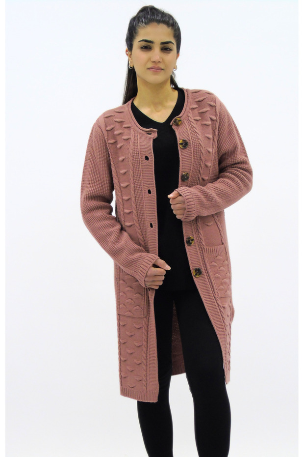 Düğmeli Cepli Triko Hırka - 4