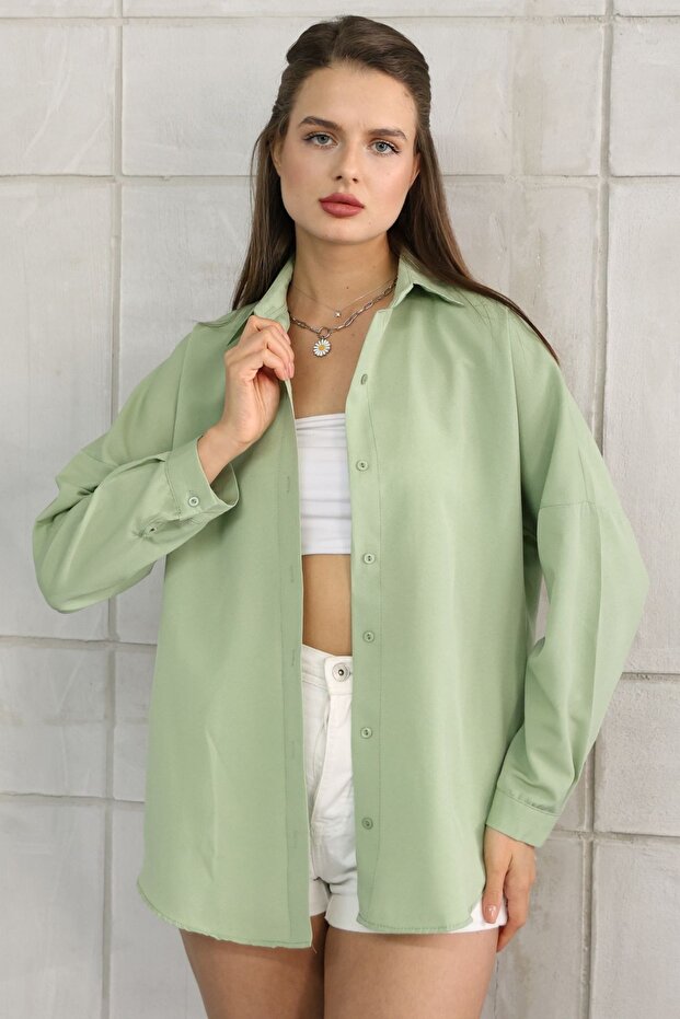 Kadın Yeşil Gömlek Oversize - 2