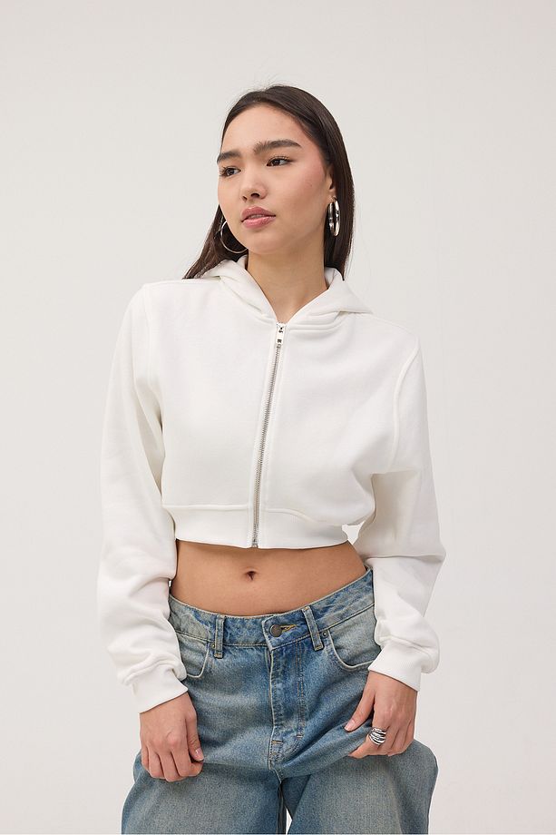 Şardonlu Kapüşonlu Crop Sweatshirt H1526-İ9 - 6
