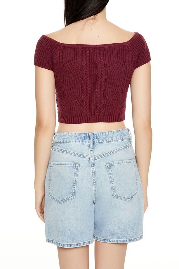 Triko Omzu Açık Crop Bluz - 5