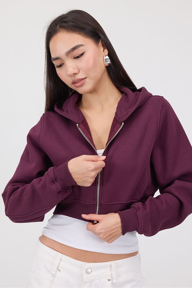 Şardonlu Kapüşonlu Crop Sweatshirt H1526-İ9 - 5