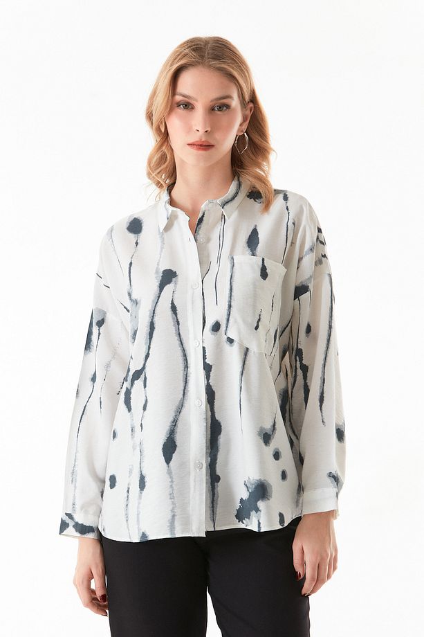 Batik Desenli Tek Cepli Oversize Gömlek - 4