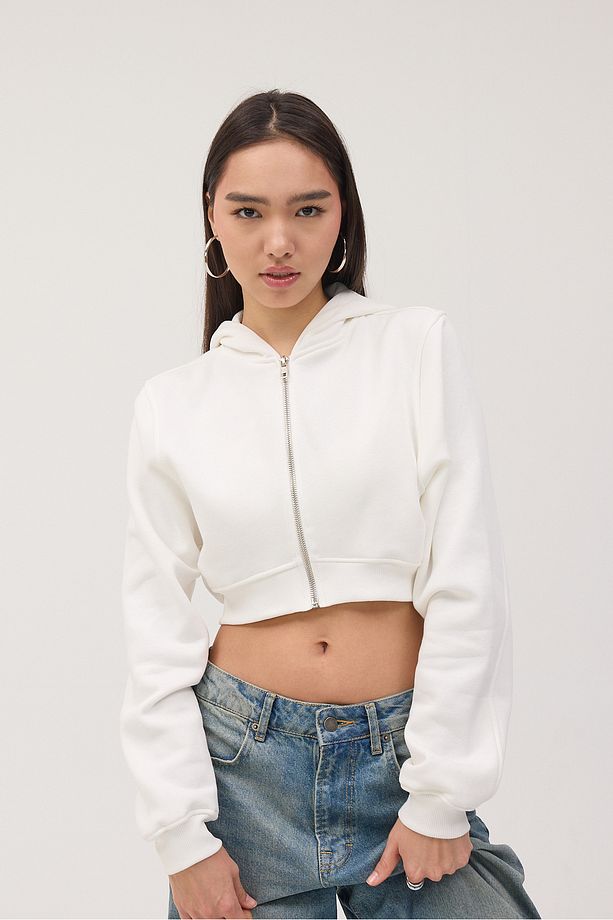 Şardonlu Kapüşonlu Crop Sweatshirt H1526-İ9 - 3