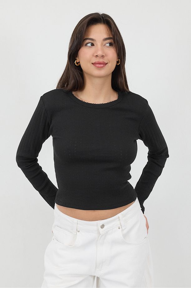 Bisiklet Yaka Uzun Kollu Basic Bluz B1632-l2 - 1