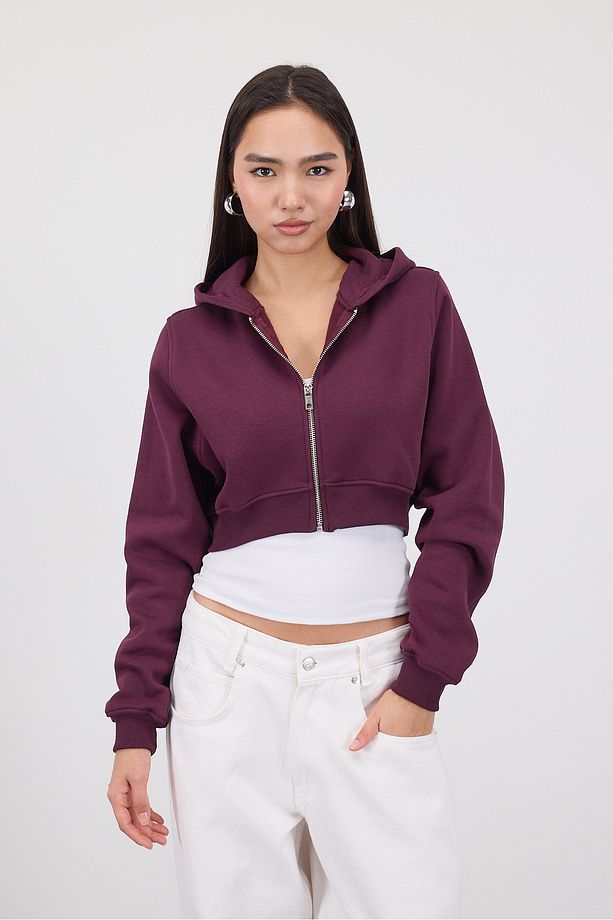 Şardonlu Kapüşonlu Crop Sweatshirt H1526-İ9 - 1