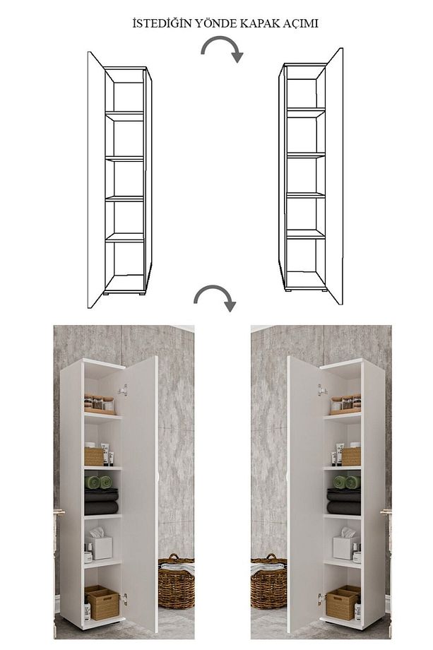 Banyo Dolabı Mutfak Ofis Çalışma Dosya Dolabı Tek Kapaklı 5 Bölmeli Çok Amaçlı Dolap - 5