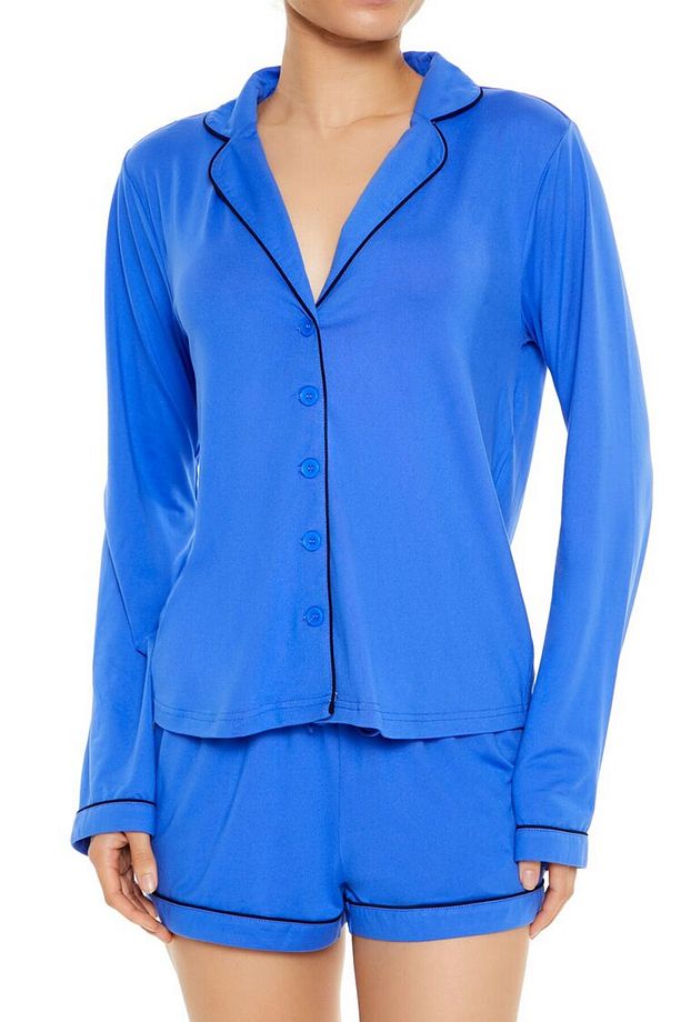 Şerit Detaylı Gömlek ve Şort Pijama Takımı - 4