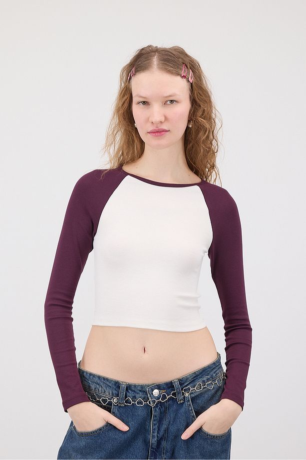 Reglan Uzun Kollu Crop Bluz B1634-İ13 - 5